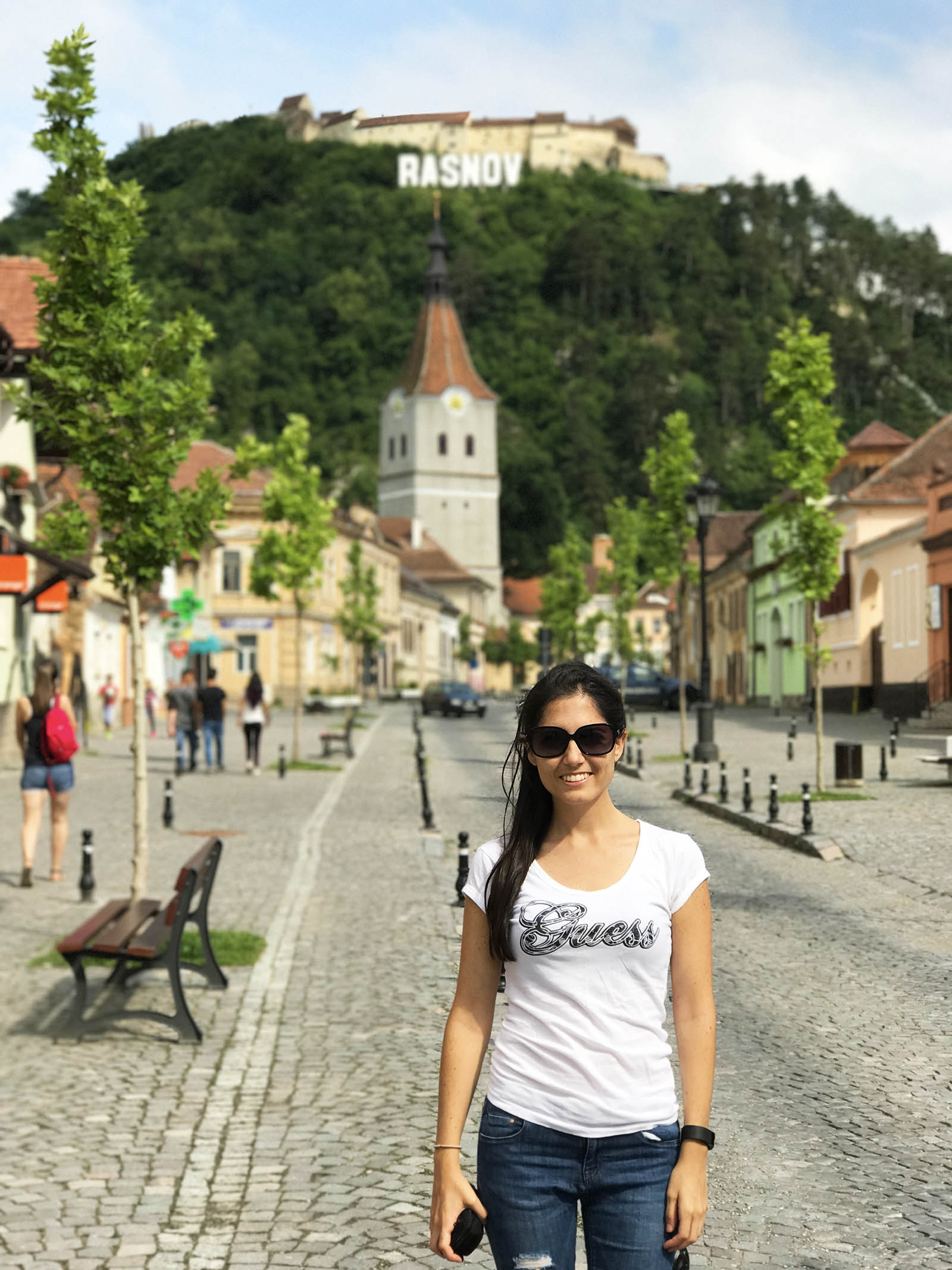 The fortress and the church as a backdrop with the Rasnov “Hollywood” style sign. Credit: Christian Bergara