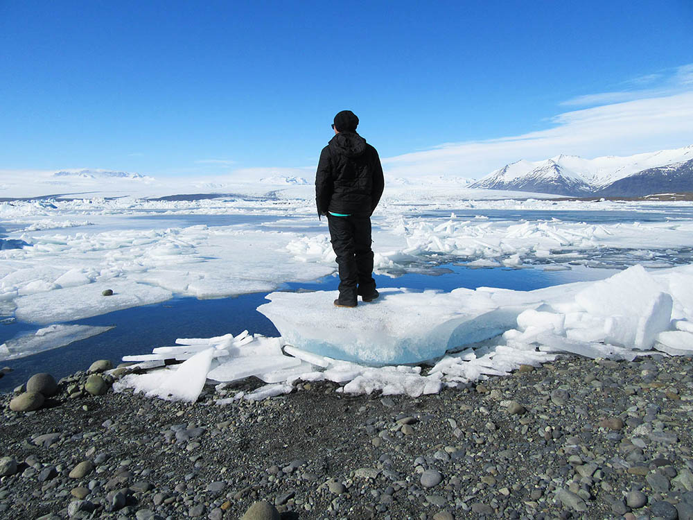 Taking in the magnificence of Glacier lagoon Jokulsarlon. Credit: Carolina Valenzuela